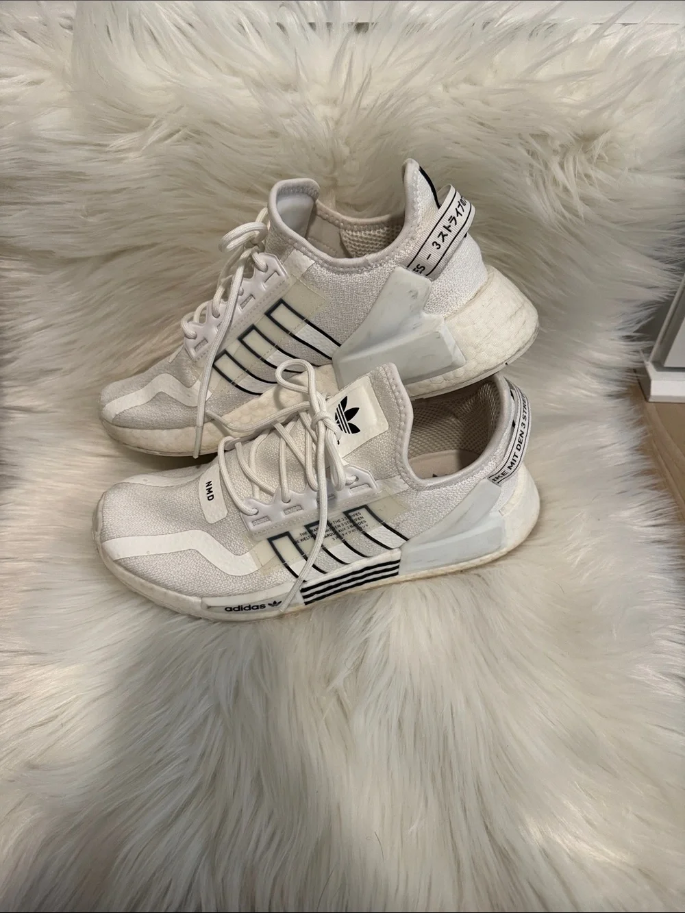 adidas White NMD Low-Top Sneakers with Black Stripes